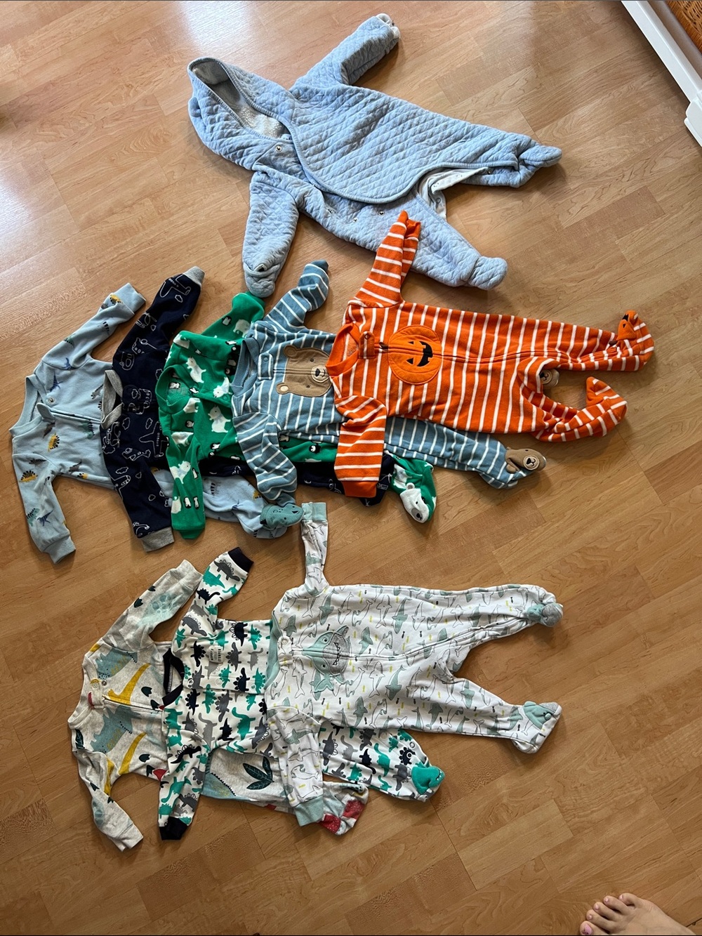 Lot of 9 Carters Sleep n Play Orange Pumpkin One-Piece Footed Pajamas Bunting 6M